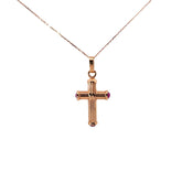 14k Rose Gold Cabochon Cut  Ruby Cross Necklace